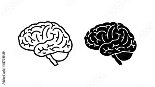 A minimalist vector illustration of two brain silhouettes in black and white