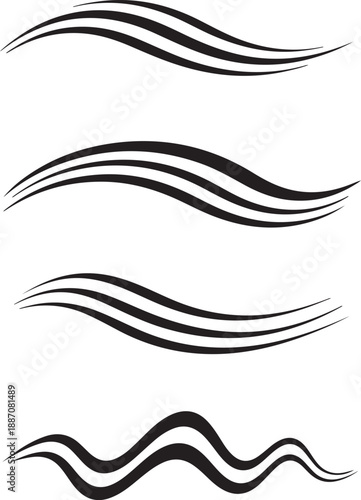 Collection of stylish wavy vector lines for design enhancement, offering elegant flourishes and decorative graphic elements with a clean, abstract appeal