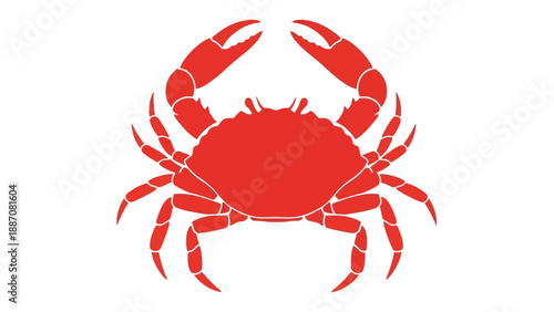 Red Crab Silhouette Icon on White Background, Vector Art