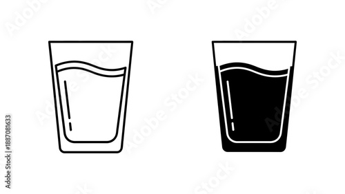 A minimalist vector graphic illustration of two glasses, one filled with clear liquid and the other with dark liquid, in a simple line art style.