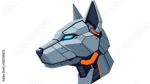 Cyberpunk Dog Head Icon, Futuristic Animal Robot Wolf, Sci-Fi Pet
