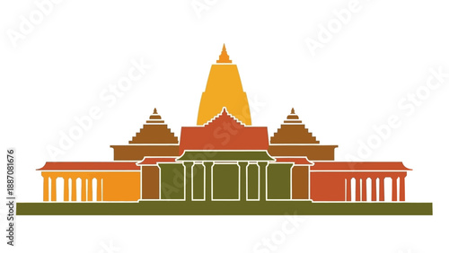 Indian Temple Architecture Landmark Silhouette Vector Illustration