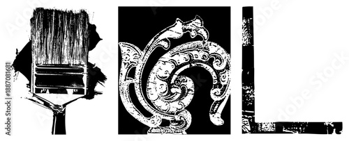 Vintage Brush, Ornate Scrollwork, and Textured Corner Vector Set