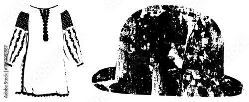 Traditional Dress and Textured Hat Vector Illustration Set