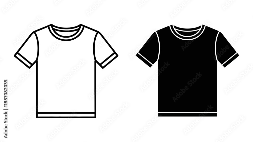 Fototapeta premium A minimalist vector graphic illustration of two t-shirts in black and white