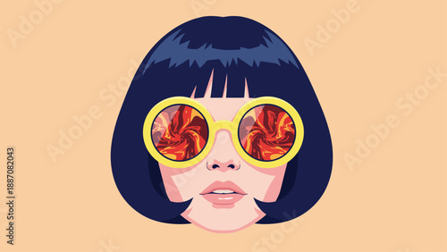 Woman with Short Black Hair and Fiery Sunglasses.