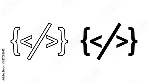A vector graphic illustration of coding symbols and brackets in a modern design style