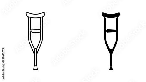 A minimalist vector graphic illustration of two crutches in black and white