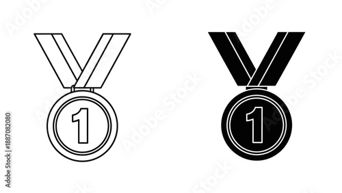 A minimalist vector graphic illustration of two medal icons with numbers on a white background