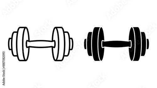 Fitness Dumbbell Vector Icon Set - Minimalist Gym Weight Illustration in Linear and Glyph Style for Workout and Bodybuilding