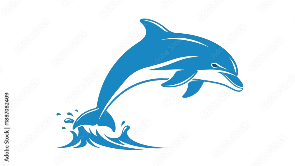 Obraz premium Jumping Dolphin Silhouette Icon Blue Water Splash Vector