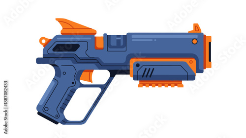 Futuristic Sci-Fi Blaster Gun - Orange and Blue Vector Illustration