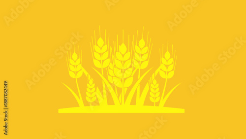 Golden Wheat Ears Icon Silhouette on Yellow Background