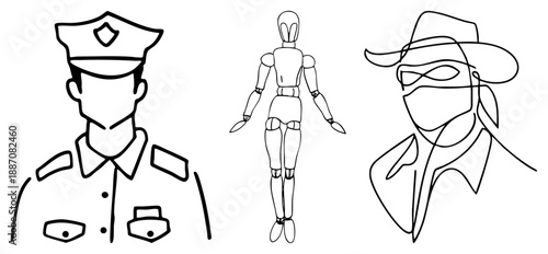Three Stylized Human Figures in Art Style