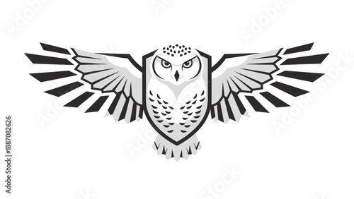 Snowy Owl Crest Emblem with Wings - Vector Illustration