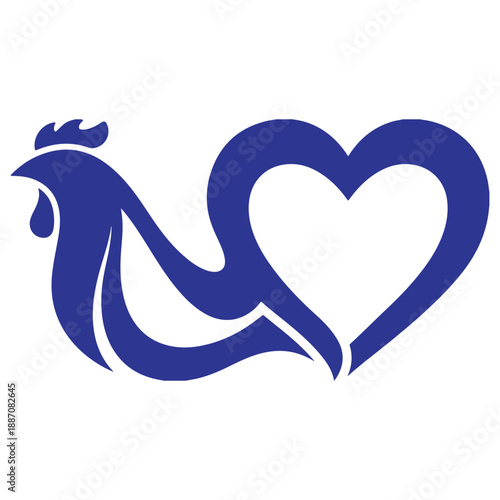 Abstract Rooster Heart Logo Minimalist Farm Animal Love Vector