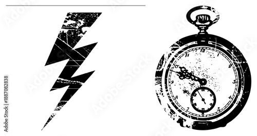 Vintage Pocket Watch and Lightning Bolt Graphic