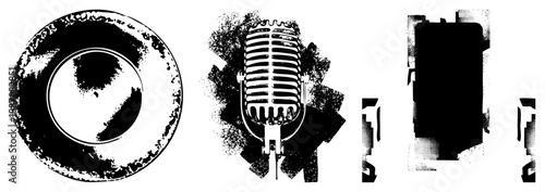 Vintage Microphone with Distressed and Abstract Shapes