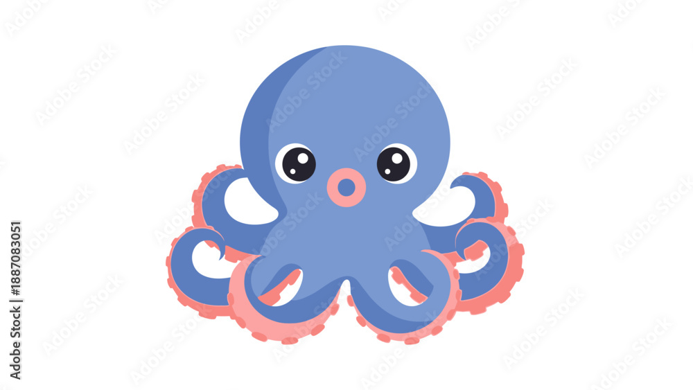Obraz premium Cute Blue Octopus Cartoon Character with Pink Tentacles