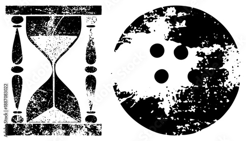 Vintage Hourglass and Bowling Ball with Distressed Texture