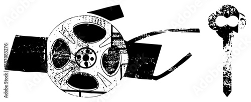 Vintage Film Reel and Antique Key Vector Illustration