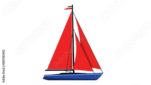 Red Sailboat Vector Icon Isolated on White Background
