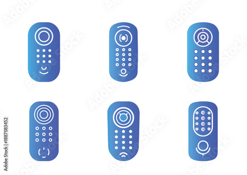 Collection of stylized remote controls for smart home devices and appliances
