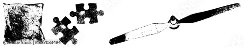 Black and White Vector Set of Pillow, Puzzle Pieces, and