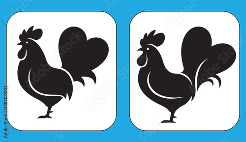 Rooster Silhouette with Heart Tail Farm Animal Love Vector Icon