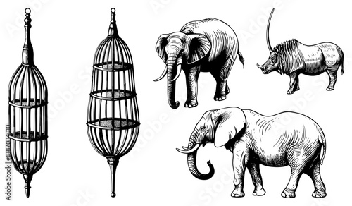 Vintage Birdcages and Wildlife Animals in Classic Art