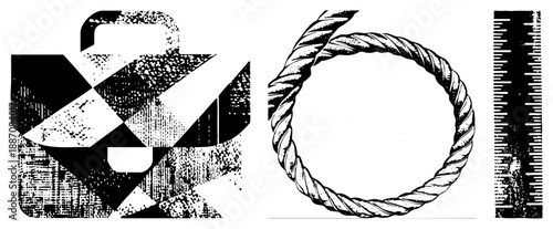 Abstract Geometric Shapes with Halftone Texture and Rope Loop Design