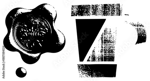 Abstract Black and White Graphic with Textured Shapes and Organic Forms