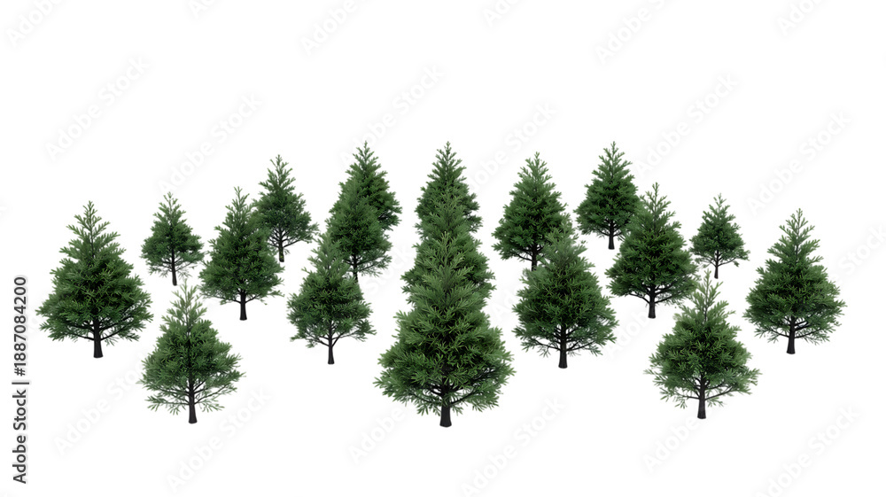 Obraz premium A group of pine trees isolated on white background for design transparent background
