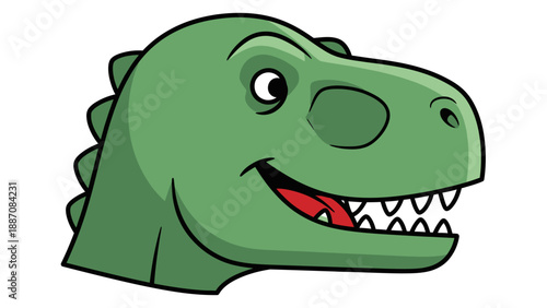 Cartoon Dinosaur Head Icon - Cute Green Tyrannosaurus Rex Illustration