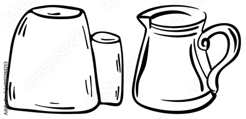 Hand Drawn of Electric Kettle and Pitcher for Beverage Prep