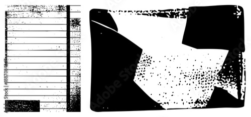 Abstract Geometric Shapes with Halftone Texture and Speckled Contrast