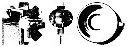 Abstract Chinese Cultural Symbols in Brushstroke Vector Art