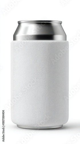 Blank White Fabric Can Cooler or Koozie Sleeve Isolated on White Background