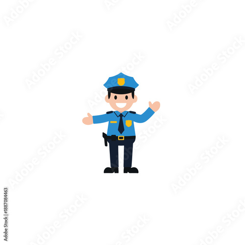 Cartoon Police Officer Character Waving Hello.