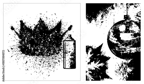 Spray Can Creating Bold Black Splatter Art on White Background