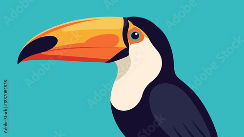 Vibrant Toucan Bird Portrait with Large Colorful Beak on Teal Background