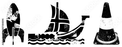 Vintage Grunge, Viking Ship, and Traffic Cone Silhouettes