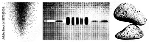 Halftone Dot Gradient, Gel Electrophoresis Bands, and Textured Pebbles in Vector Style