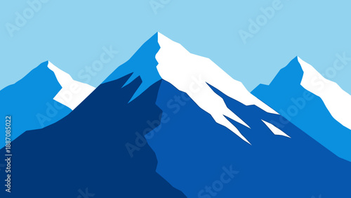Majestic Snow-Capped Mountains Landscape, Blue Sky and White Peaks