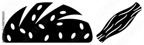 Stylized Black and White Bread Loaf with Seed and Artisanal Carrot Slice