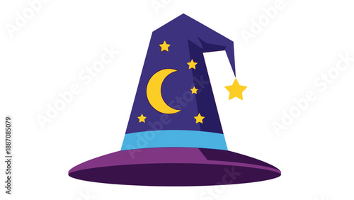 Magic Hat Icon with Moon and Stars - Wizard Hat Vector
