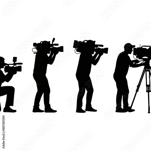 Evolution of Videography Equipment and Cameraman Silhouettes.