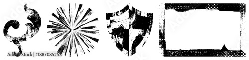 Grunge Textured Abstract Symbols and Frame Elements