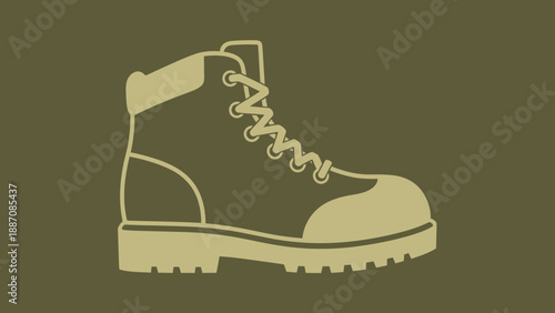 Hiking Boot Icon Silhouette Vector Graphic on Olive Green Background
