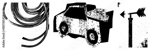 Coiled Rope, Pickup Truck, and Wind Vane Vector